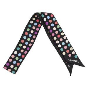 Chanel Scarf CC Logo All Over Pattern Dot Silk Black Multicolor